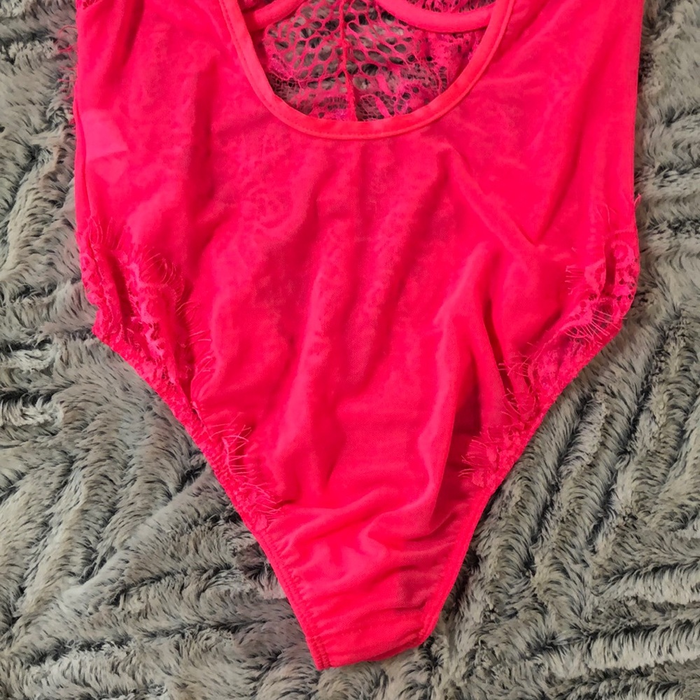 Neon Pink Lace Bodysuit π - Picture 8 of 8